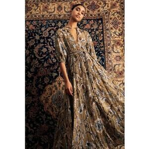 HANNAH ARTWEAR Sz 2 M Medium Oceanus Belted Maxi Dress Shaila Print